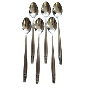 Symphony Stainless Japan Ice Tea Spoons 8" set-6 Scrolls On Handle minimalist MC